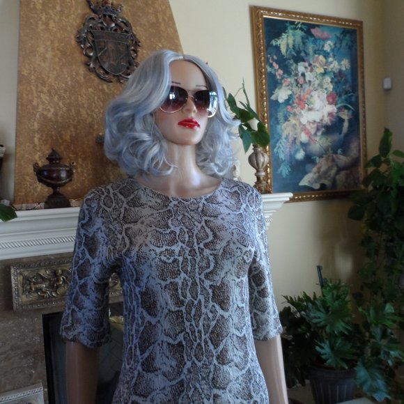 Chloe Brown Multi Python Print Knit Sheath Dress w/ Ruffle Hem Detail Size M - Picture 5 of 16